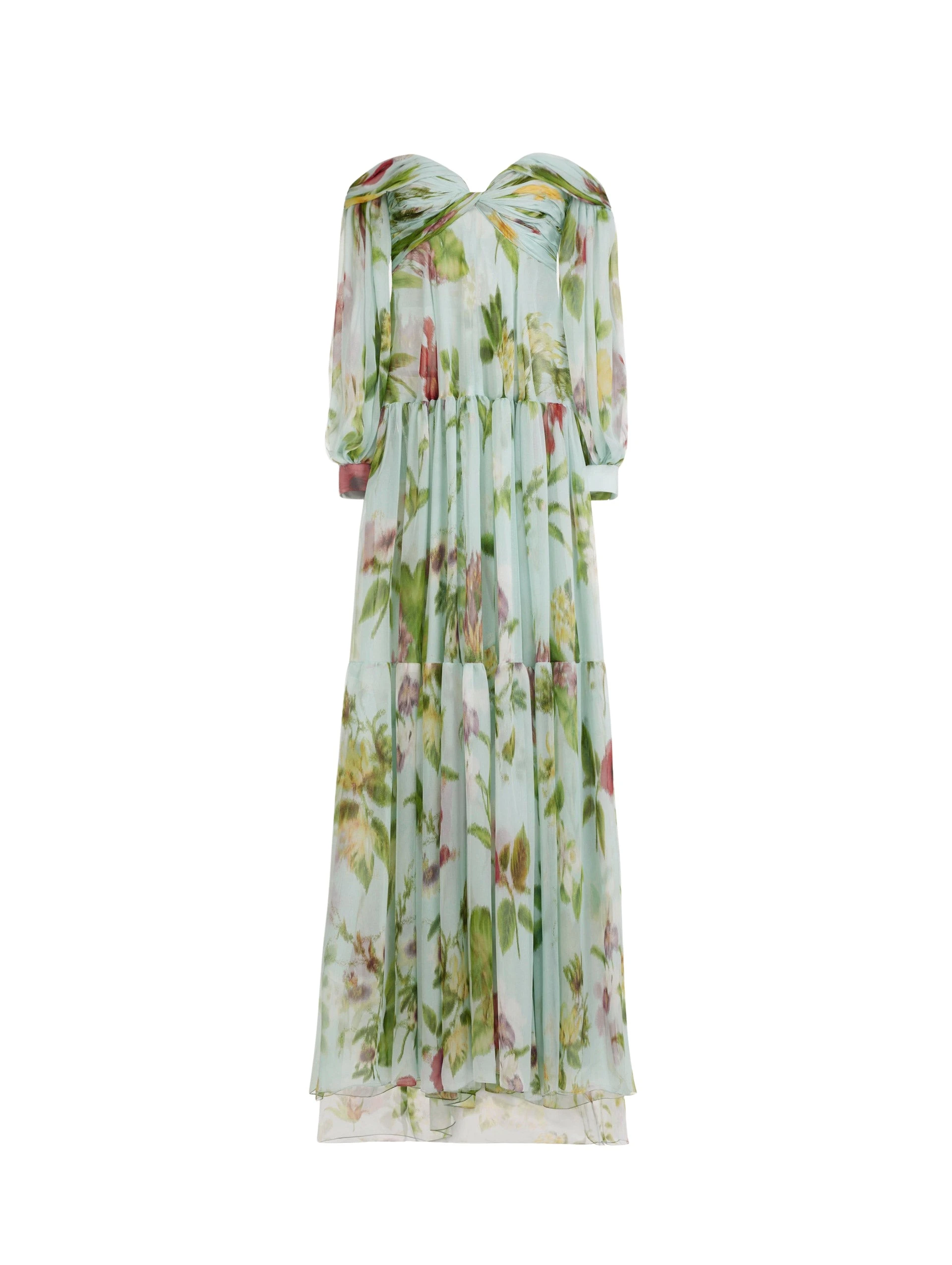 Oscar-de-la-Renta-Chine-Dominican-Mixed-Floral-Chiffon-Sweetheart-Gown-Dresses83881_nobg Oscar de la Renta Chiné Dominican Mixed Floral Chiffon Sweetheart Gown - Dresses - American Luxury Evening Wear at Luxury Shoes