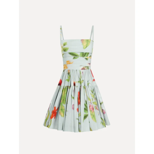 Oscar de la Renta Chiné Dominican Mixed Floral Cotton Poplin Tiered Dress - Dresses - American Luxury Evening Wear at Luxury Shoes 