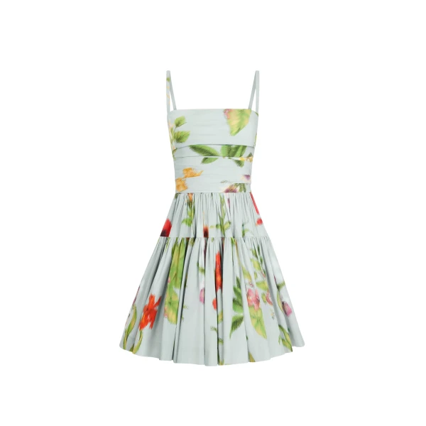 Oscar de la Renta Chiné Dominican Mixed Floral Cotton Poplin Tiered Dress - Dresses - American Luxury Evening Wear at Luxury Shoes 
