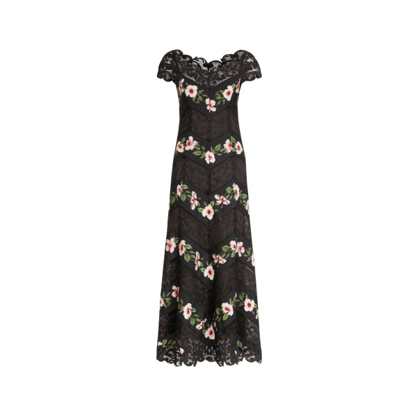 Oscar de la Renta Chiné Hibiscus Striped Faille Midi Dress - Dresses - American Luxury Evening Wear at Luxury Shoes 
