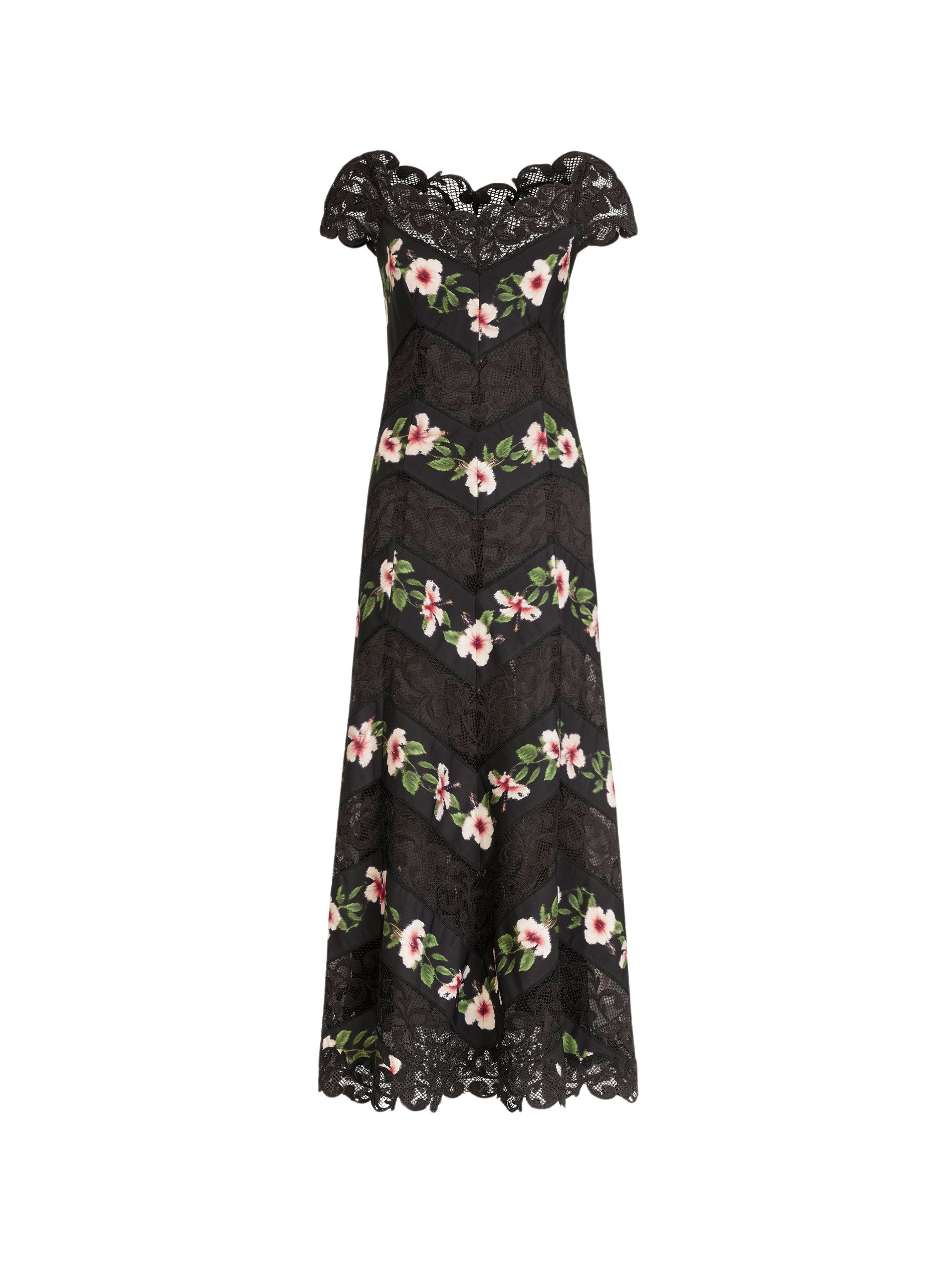 Oscar de la Renta Chiné Hibiscus Striped Faille Midi Dress - Dresses - American Luxury Evening Wear at Luxury Shoes 