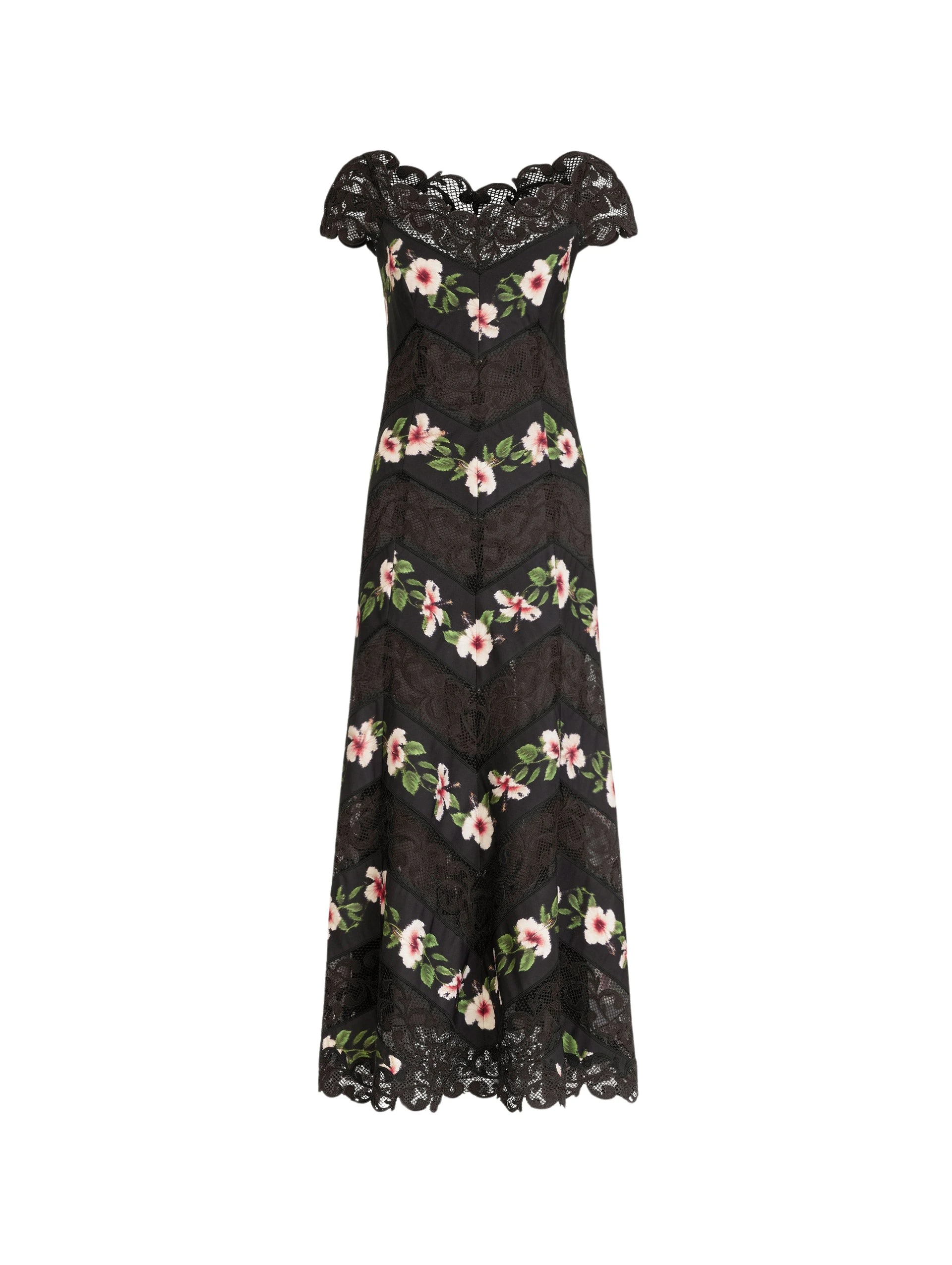 Oscar-de-la-Renta-Chine-Hibiscus-Striped-Faille-Midi-Dress-Dresses77590_nobg Oscar de la Renta Chiné Hibiscus Striped Faille Midi Dress - Dresses - American Luxury Evening Wear at Luxury Shoes