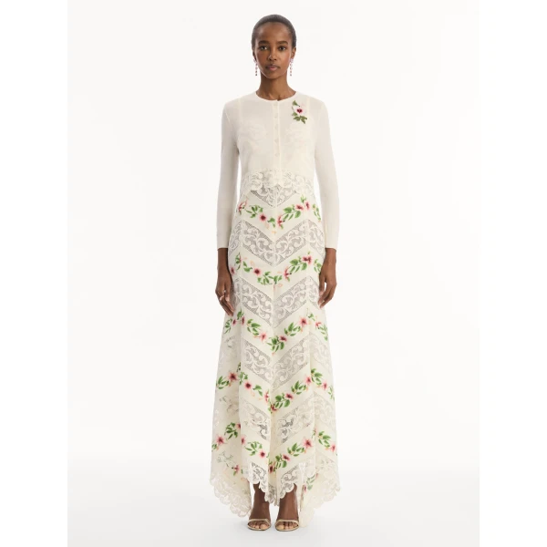 Oscar de la Renta Chiné Hibiscus Threadwork Cropped Cardigan - Knitwear - American Luxury Evening Wear at Luxury Shoes 