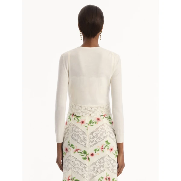 Oscar de la Renta Chiné Hibiscus Threadwork Cropped Cardigan - Knitwear - American Luxury Evening Wear at Luxury Shoes 