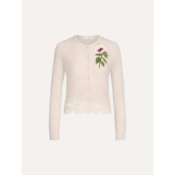 Oscar de la Renta Chiné Hibiscus Threadwork Cropped Cardigan - Knitwear - American Luxury Evening Wear at Luxury Shoes 