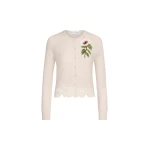 Oscar de la Renta Chiné Hibiscus Threadwork Cropped Cardigan - Knitwear - American Luxury Evening Wear at Luxury Shoes 