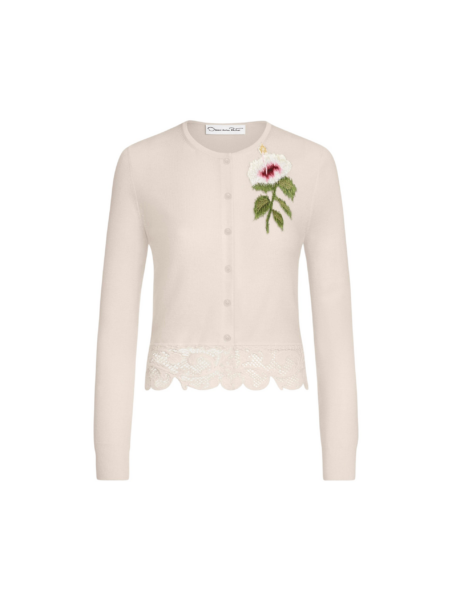 Oscar de la Renta Chiné Hibiscus Threadwork Cropped Cardigan - Knitwear - American Luxury Evening Wear at Luxury Shoes 