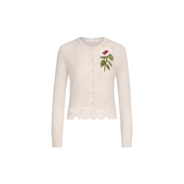 Oscar de la Renta Chiné Hibiscus Threadwork Cropped Cardigan - Knitwear - American Luxury Evening Wear at Luxury Shoes 
