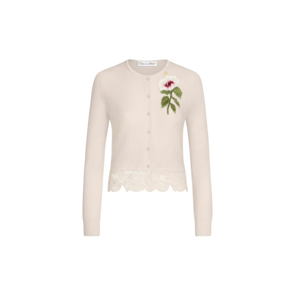 Oscar de la Renta Chiné Hibiscus Threadwork Cropped Cardigan - Knitwear - American Luxury Evening Wear at Luxury Shoes 