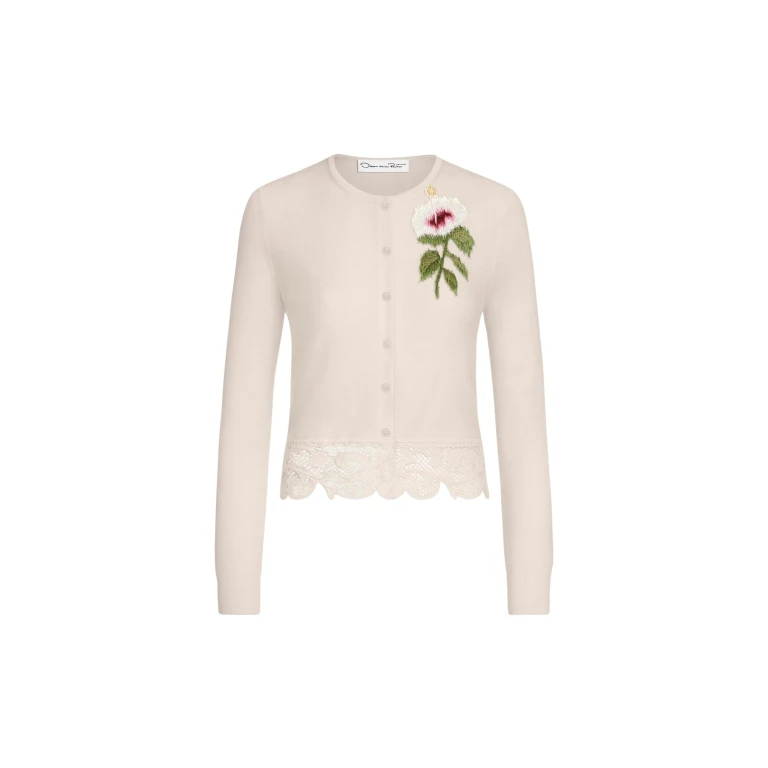 Oscar de la Renta Chiné Hibiscus Threadwork Cropped Cardigan - Knitwear - American Luxury Evening Wear at Luxury Shoes 