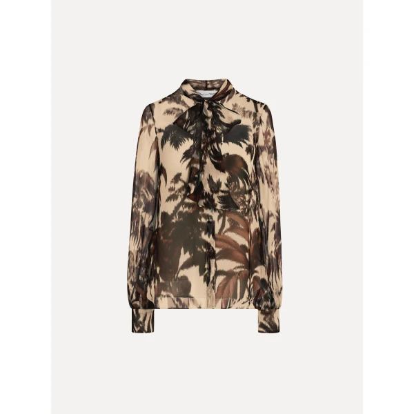 Oscar de la Renta Chiné Palm Leaves Chiffon Blouse - Tops - American Luxury Evening Wear at Luxury Shoes 