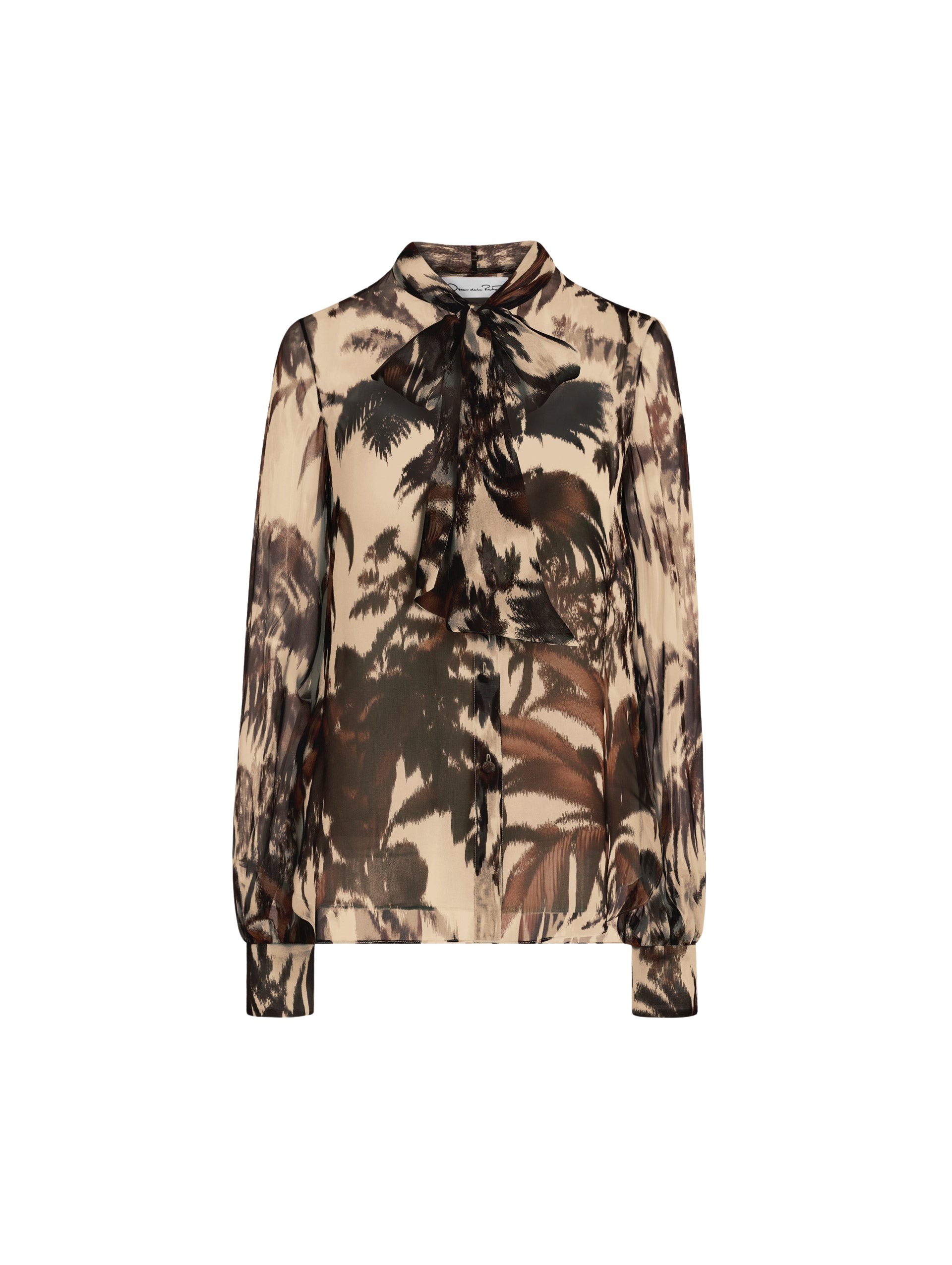 Oscar de la Renta Chiné Palm Leaves Chiffon Blouse