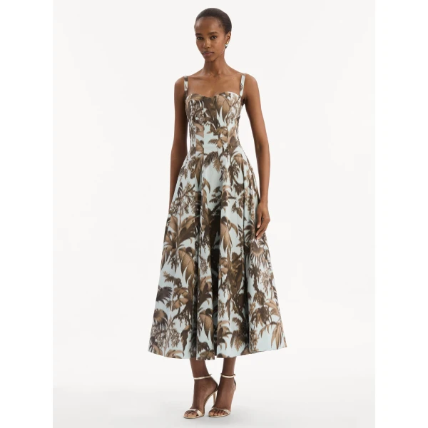 Oscar de la Renta Chiné Palm Leaves Cotton Poplin Dress - Dresses - American Luxury Evening Wear at Luxury Shoes 