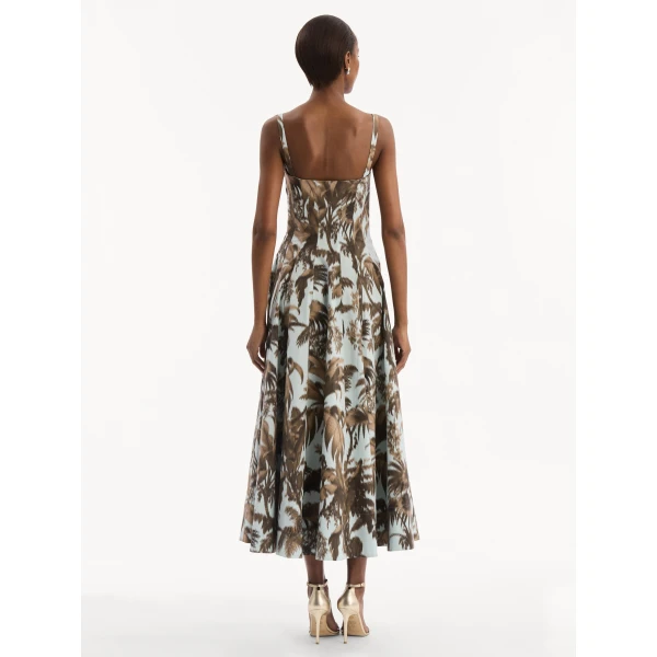 Oscar de la Renta Chiné Palm Leaves Cotton Poplin Dress - Dresses - American Luxury Evening Wear at Luxury Shoes 