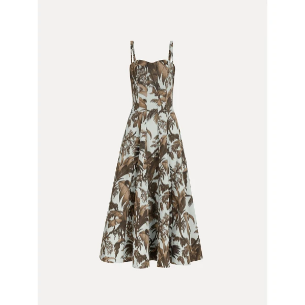 Oscar de la Renta Chiné Palm Leaves Cotton Poplin Dress - Dresses - American Luxury Evening Wear at Luxury Shoes 