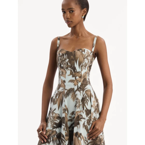 Oscar de la Renta Chiné Palm Leaves Cotton Poplin Dress - Dresses - American Luxury Evening Wear at Luxury Shoes 