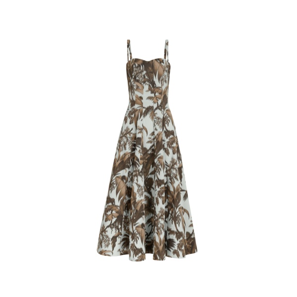 Oscar de la Renta Chiné Palm Leaves Cotton Poplin Dress - Dresses - American Luxury Evening Wear at Luxury Shoes 