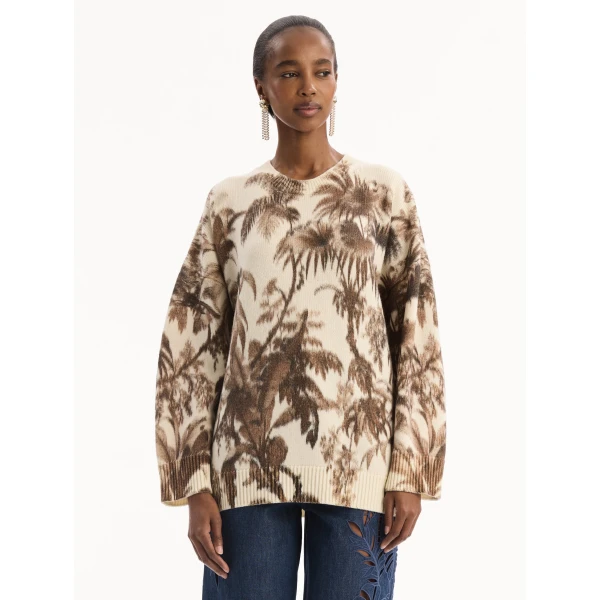 Oscar de la Renta Chiné Palm Leaves Oversized Pullover - Knitwear - American Luxury Evening Wear at Luxury Shoes 