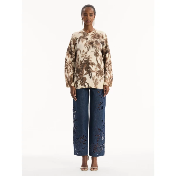 Oscar de la Renta Chiné Palm Leaves Oversized Pullover - Knitwear - American Luxury Evening Wear at Luxury Shoes 