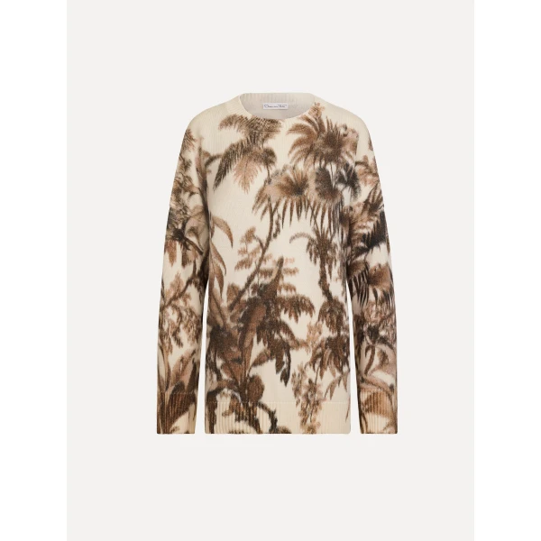 Oscar de la Renta Chiné Palm Leaves Oversized Pullover - Knitwear - American Luxury Evening Wear at Luxury Shoes 