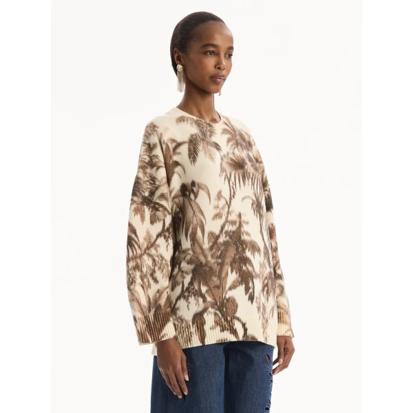 Oscar de la Renta Chiné Palm Leaves Oversized Pullover - Knitwear - American Luxury Evening Wear at Luxury Shoes 