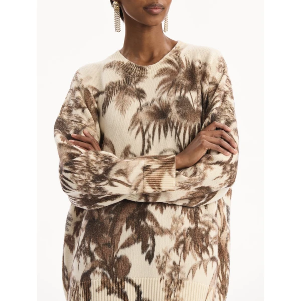 Oscar de la Renta Chiné Palm Leaves Oversized Pullover - Knitwear - American Luxury Evening Wear at Luxury Shoes 