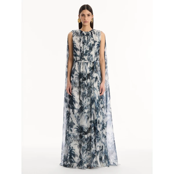 Oscar de la Renta Chiné Palm Leaves Silk Caftan - kimono - American Luxury Evening Wear at Luxury Shoes 