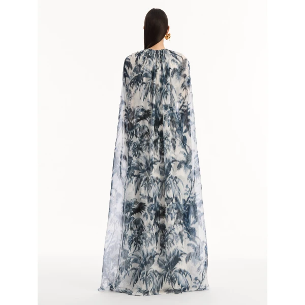 Oscar de la Renta Chiné Palm Leaves Silk Caftan - kimono - American Luxury Evening Wear at Luxury Shoes 