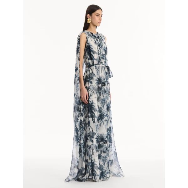 Oscar de la Renta Chiné Palm Leaves Silk Caftan - kimono - American Luxury Evening Wear at Luxury Shoes 