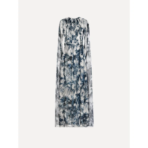 Oscar de la Renta Chiné Palm Leaves Silk Caftan - kimono - American Luxury Evening Wear at Luxury Shoes 