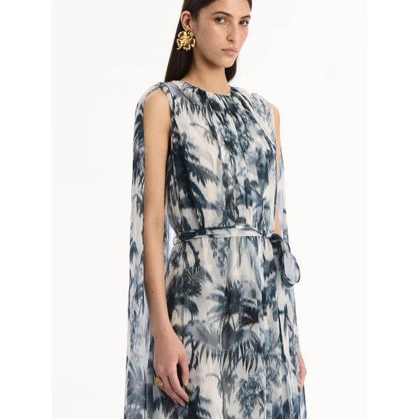 Oscar de la Renta Chiné Palm Leaves Silk Caftan - kimono - American Luxury Evening Wear at Luxury Shoes 