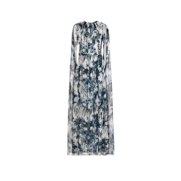 Oscar de la Renta Chiné Palm Leaves Silk Caftan - kimono - American Luxury Evening Wear at Luxury Shoes 