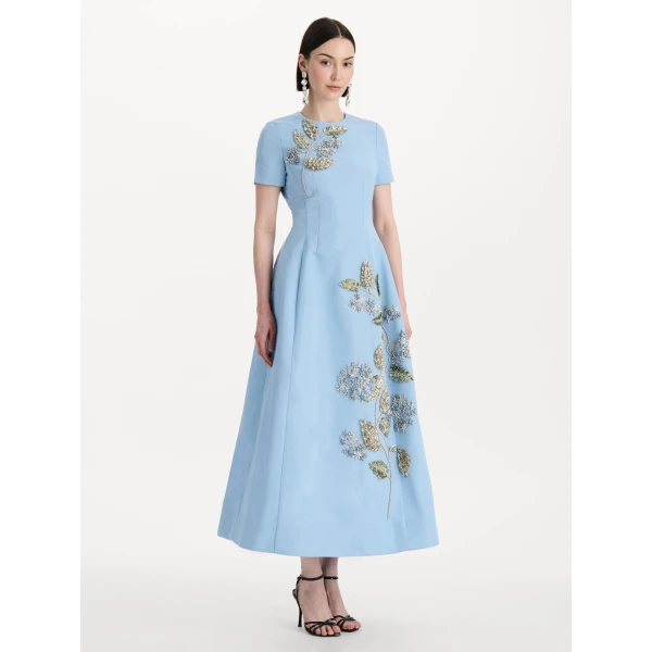 Oscar de la Renta Crystal Flower Embroidered Faille Dress - Dresses - American Luxury Evening Wear at Luxury Shoes 