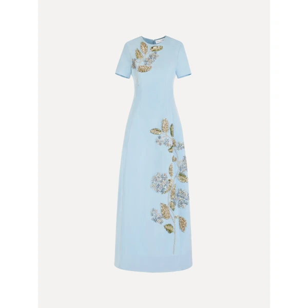 Oscar de la Renta Crystal Flower Embroidered Faille Dress - Dresses - American Luxury Evening Wear at Luxury Shoes 