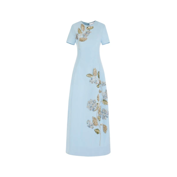 Oscar de la Renta Crystal Flower Embroidered Faille Dress - Dresses - American Luxury Evening Wear at Luxury Shoes 