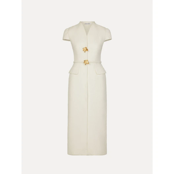 Oscar de la Renta Cyclamen Detailed Wool Tweed Dress - Dresses - American Luxury Evening Wear at Luxury Shoes 