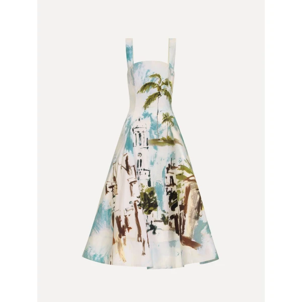 Oscar de la Renta Dominican Landscape Cotton Poplin Sleeveless Dress - Dresses - American Luxury Evening Wear at Luxury Shoes 