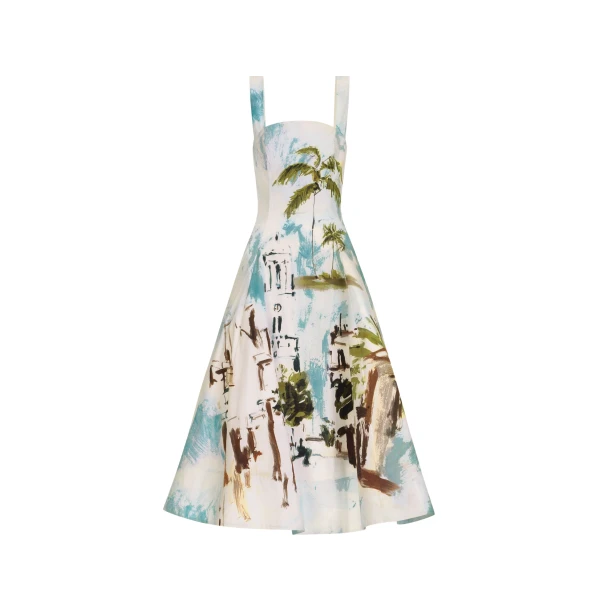 Oscar de la Renta Dominican Landscape Cotton Poplin Sleeveless Dress - Dresses - American Luxury Evening Wear at Luxury Shoes 
