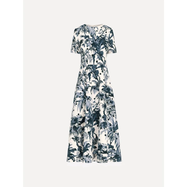 Oscar de la Renta Dotted Palm Leaves Cotton Poplin Short Sleeve Dress - Dresses - American Luxury Evening Wear at Luxury Shoes 