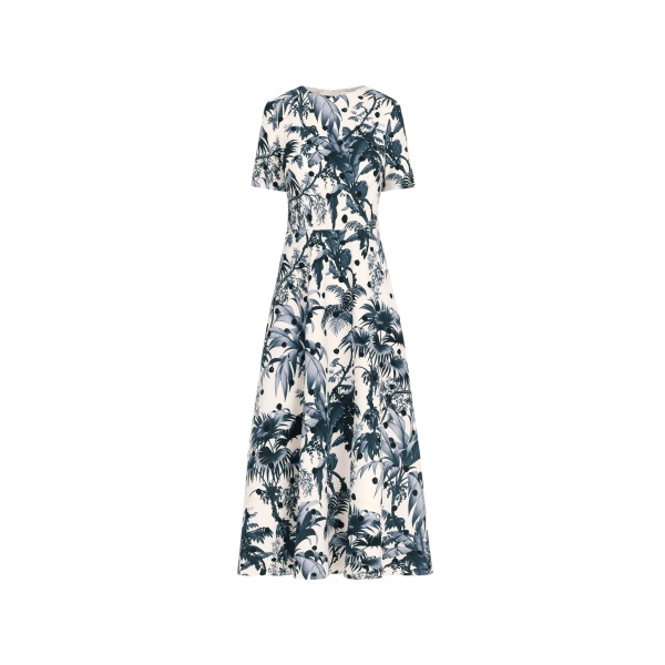 Oscar de la Renta Dotted Palm Leaves Cotton Poplin Short Sleeve Dress - Dresses - American Luxury Evening Wear at Luxury Shoes 