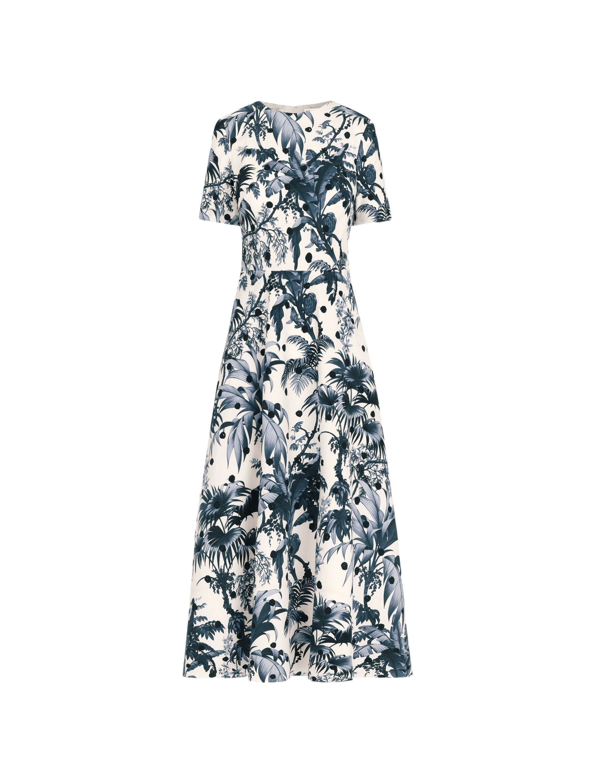 Oscar de la Renta Dotted Palm Leaves Cotton Poplin Short Sleeve Dress - Dresses - American Luxury Evening Wear at Luxury Shoes 