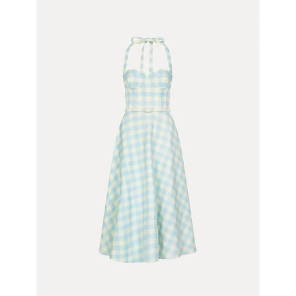 Oscar de la Renta Gingham Bustier Wool Blend Dress - Dresses - American Luxury Evening Wear at Luxury Shoes 