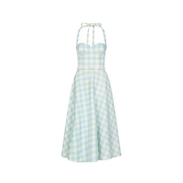 Oscar de la Renta Gingham Bustier Wool Blend Dress - Dresses - American Luxury Evening Wear at Luxury Shoes 