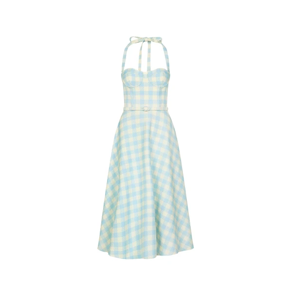 Oscar de la Renta Gingham Bustier Wool Blend Dress - Dresses - American Luxury Evening Wear at Luxury Shoes 