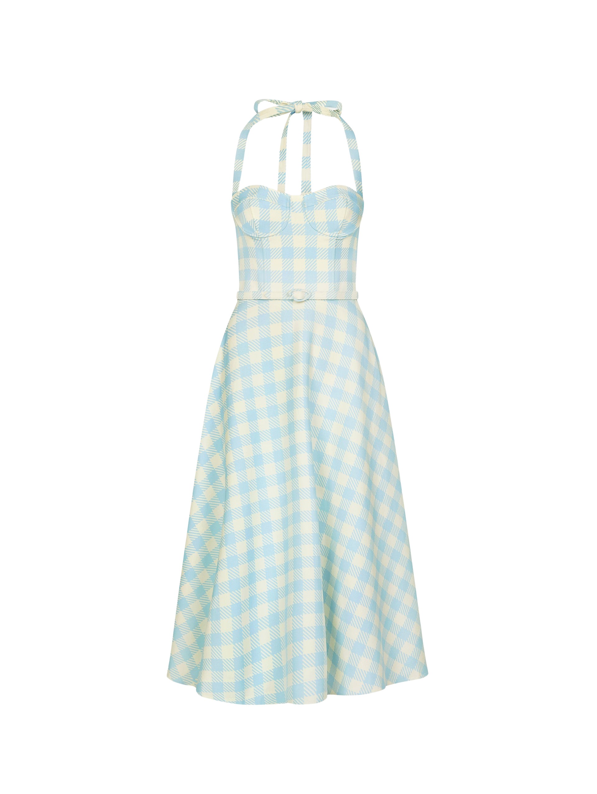 Oscar de la Renta Gingham Bustier Wool Blend Dress - Dresses - American Luxury Evening Wear at Luxury Shoes 