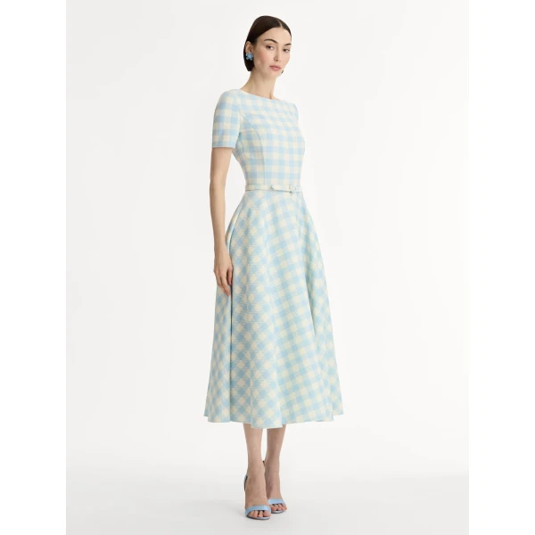 Oscar de la Renta Gingham Wool Blend Dress - Dresses - American Luxury Evening Wear at Luxury Shoes 