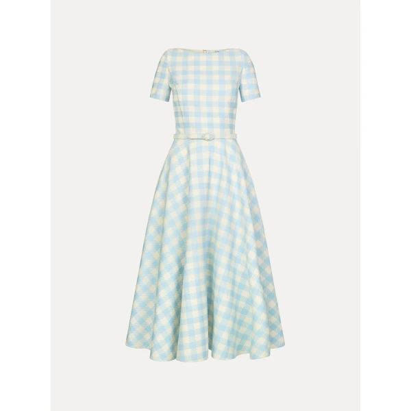 Oscar de la Renta Gingham Wool Blend Dress - Dresses - American Luxury Evening Wear at Luxury Shoes 