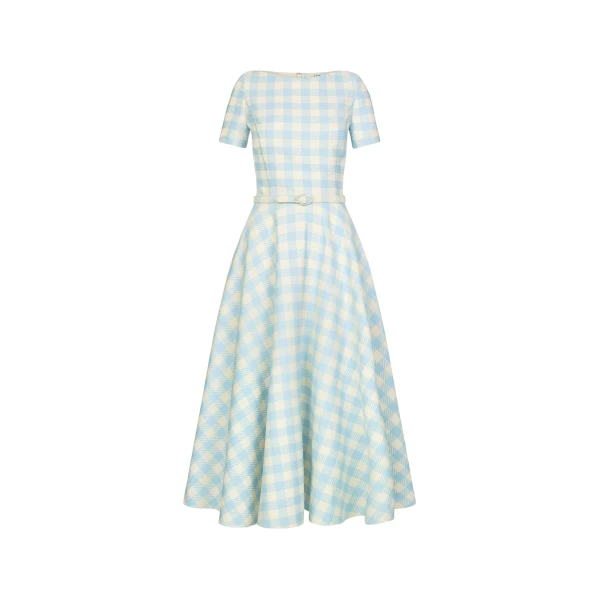 Oscar de la Renta Gingham Wool Blend Dress - Dresses - American Luxury Evening Wear at Luxury Shoes 