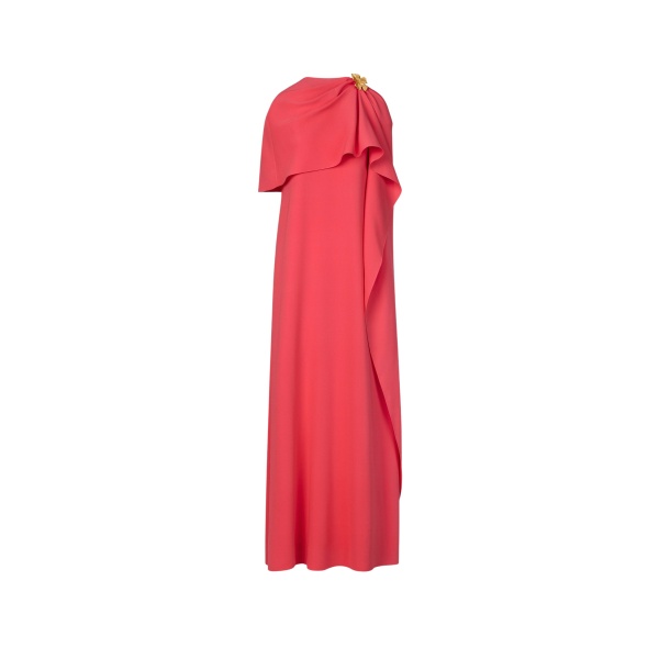Oscar de la Renta Hibiscus Brooch Georgette Caftan - kimono - American Luxury Evening Wear at Luxury Shoes 