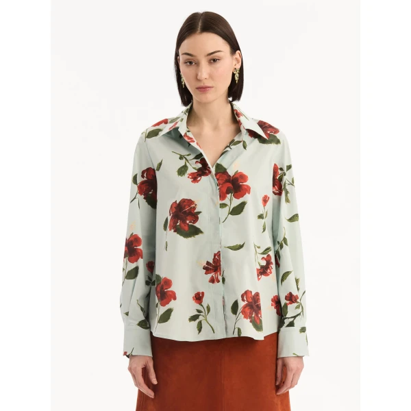 Oscar de la Renta Hibiscus Cotton Poplin Blouse - Tops - American Luxury Evening Wear at Luxury Shoes 